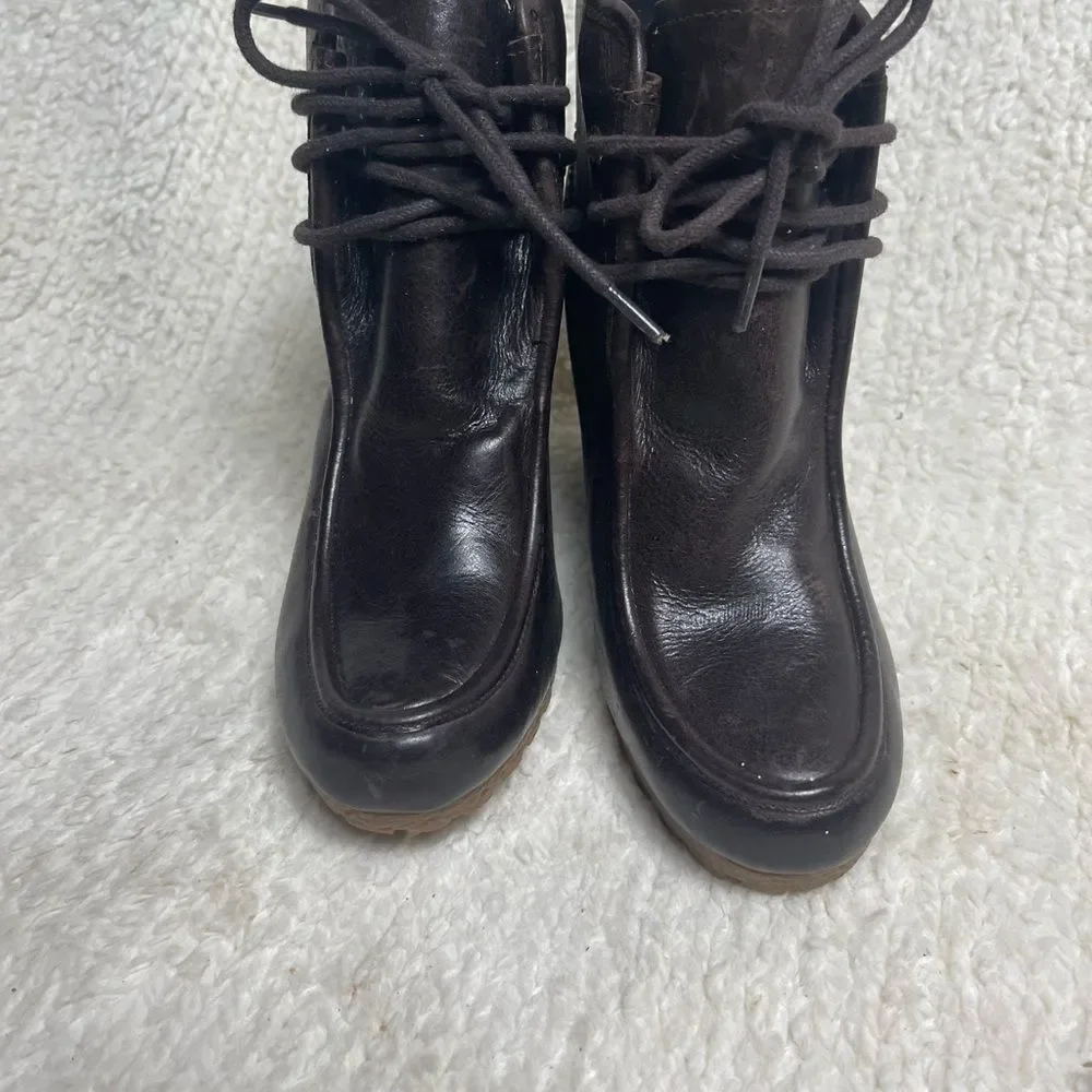 Michael Kors Dark Brown Leather Wedge ankle lace upBoots SZ7M